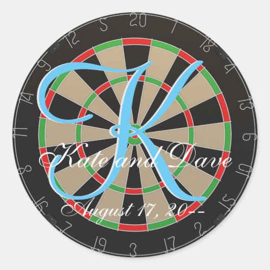 Bulls-eye Dartboard 3d Monogram Dart Bruiloft Favo Ronde Sticker (Voorkant)