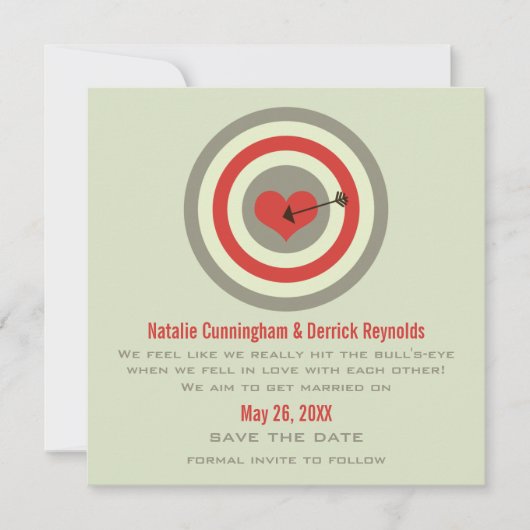 Bull's-Eye Save the Date Invite, Grey & Red (Voorkant)