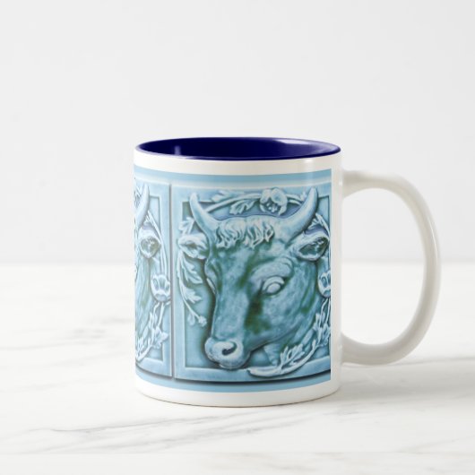 Bull's Head Majolica Geïnspireerde Art Coffee-Mok Tweekleurige Koffiemok (Rechts)