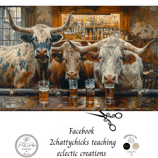 Bulls-Koeien in een Westerne Saloon Decoupage Tissuepapier