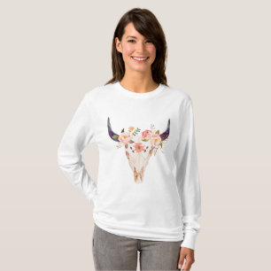 Bullschedel met bloemkroon t-shirt
