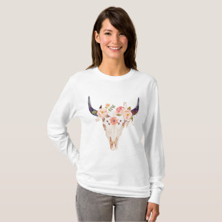 Bullschedel met bloemkroon t-shirt