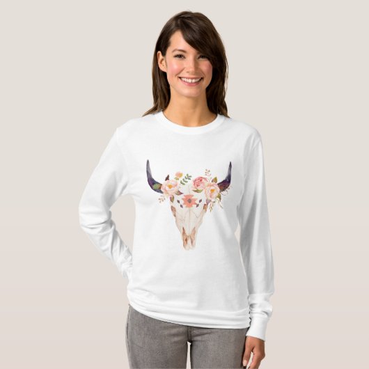 Bullschedel met bloemkroon t-shirt (Voorkant volledig)