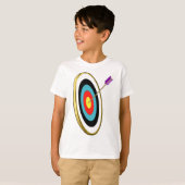 Bullseye boogschieten doel met pijl raken centrum t-shirt (Voorkant volledig)