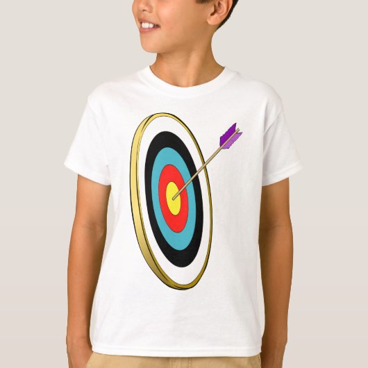 Bullseye boogschieten doel met pijl raken centrum t-shirt (Voorkant)