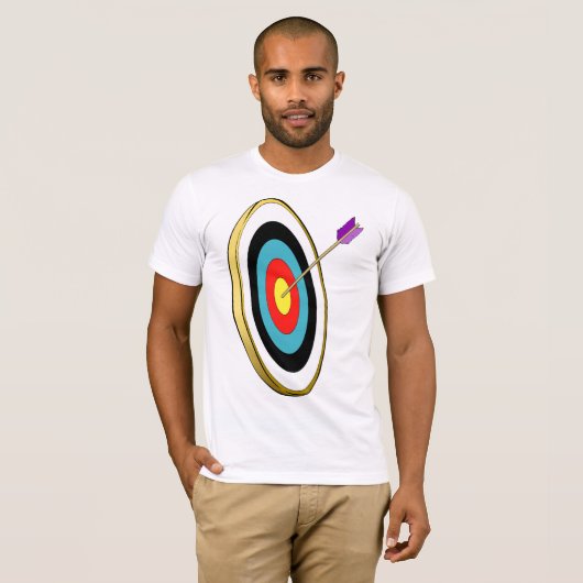 Bullseye boogschieten doel met pijl raken centrum t-shirt (Voorkant volledig)