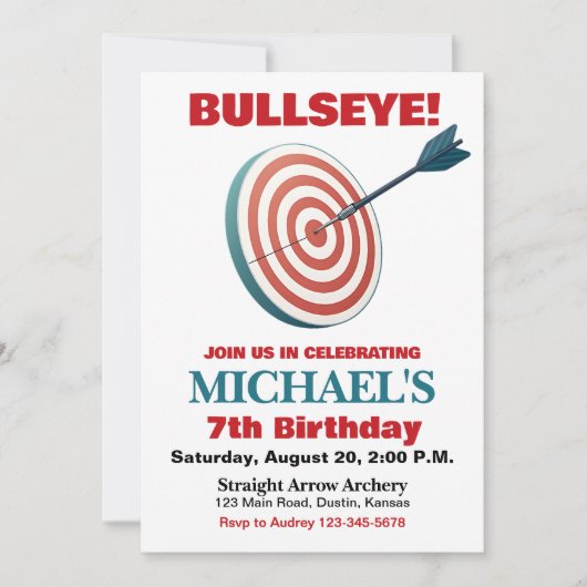 Bullseye Boogschieten Verjaardagsfeest Uitnodiging (Voorkant)