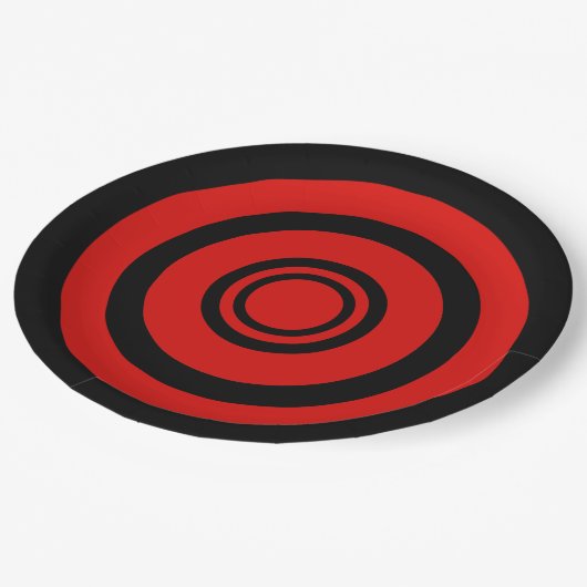 Bullseye, concentrische cirkels - zwart en rood papieren bordje (Gekanteld)