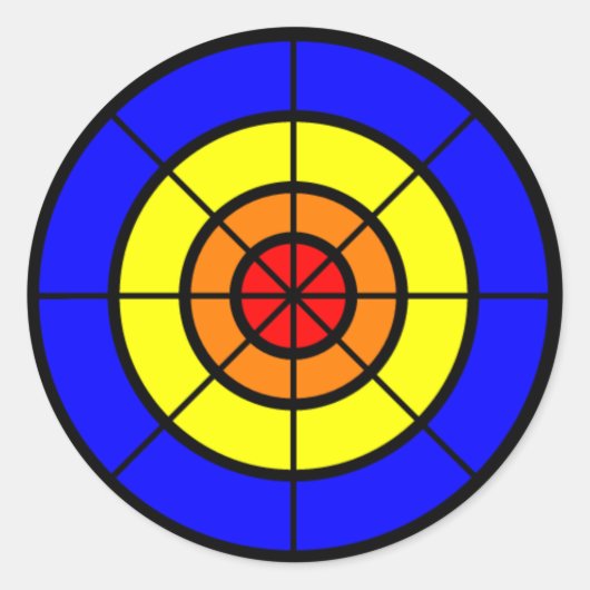 Bullseye rood sinaasappel geel en blauw ronde sticker (Voorkant)