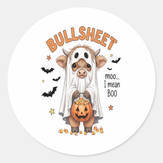 Bullsheet Highland Koe Funny Ghost Ronde Sticker (Voorkant)