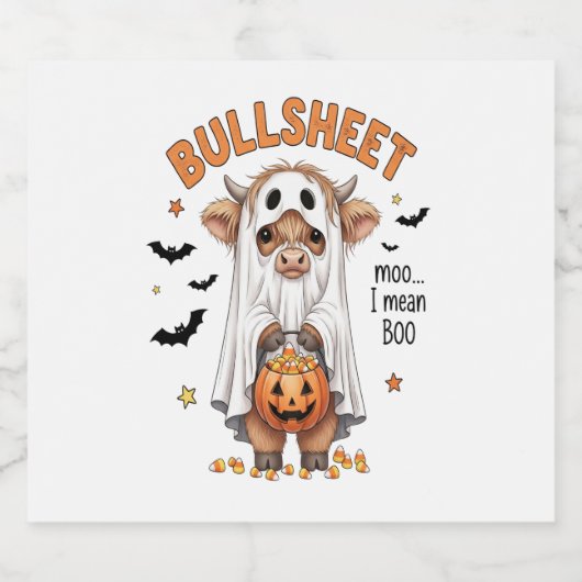 Bullsheet Highland Koe Funny Ghost Sparkling Wijnetiket (Enkel label)