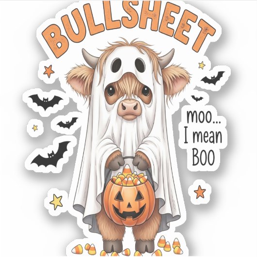 Bullsheet Highland Koe Funny Ghost Sticker (Voorkant)