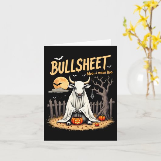 Bullsheet Koe Ghost Halloween Pun Met Jack O' Lan Kaart (Gele Bloem)