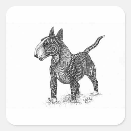 Bullterrier vierkante sticker (Voorkant)