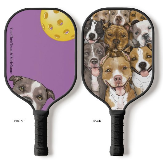 BullTerriers op een Paarse Pickleball Paddle