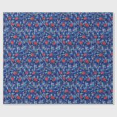 Bullvinken, rode vogelblauwe bosbomen vezelkunst cadeaupapier (Vlak)