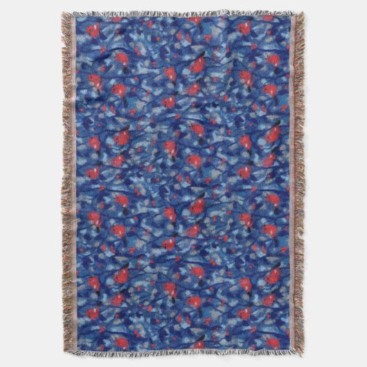 Bullvinken, rode vogelblauwe bosbomen vezelkunst deken (Voorkant Verticaal)