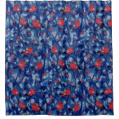 Bullvinken, rode vogelblauwe bosbomen vezelkunst douchegordijn (Voorkant)