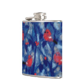 Bullvinken, rode vogelblauwe bosbomen vezelkunst heupfles (Links)