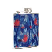 Bullvinken, rode vogelblauwe bosbomen vezelkunst heupfles (Rechts)