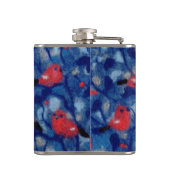 Bullvinken, rode vogelblauwe bosbomen vezelkunst heupfles (Achterkant)