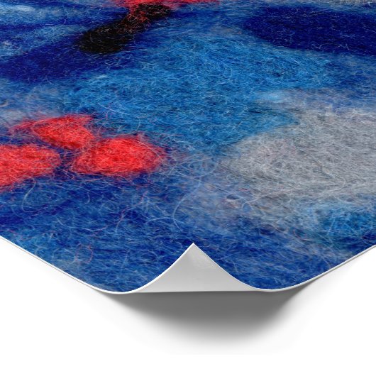 Bullvinken, rode vogelblauwe bosbomen vezelkunst poster (Hoek)