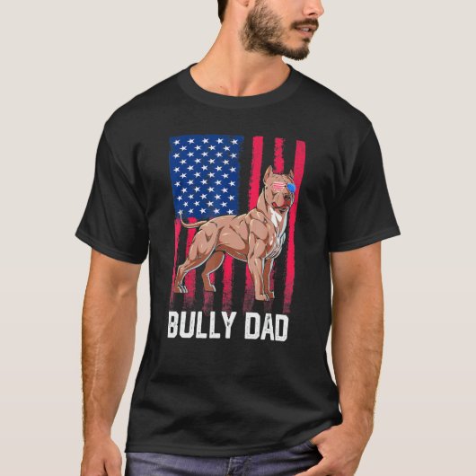 Bully Dad Dog American Flag Patriotic Merica 4th O T-shirt (Voorkant)