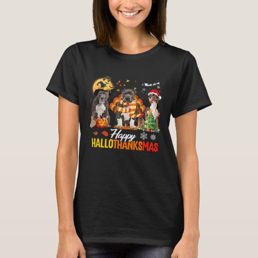 Bully Dog Happy Hallothanksmas Halloween Thanksgiv T-shirt (Voorkant)