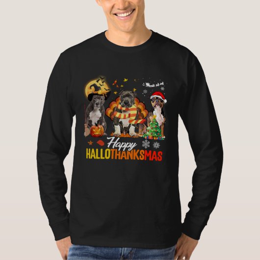 Bully Dog Happy Hallothanksmas Halloween Thanksgiv T-shirt (Voorkant)