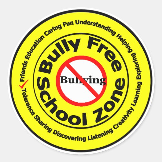 Bully Free School Zone Ronde Sticker (Voorkant)