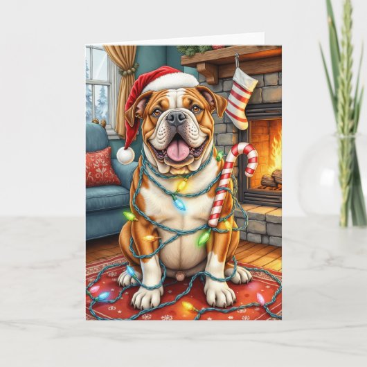 Bully Jolly Amerikaanse Bulldog Kerstmis Kaart (Voorkant)