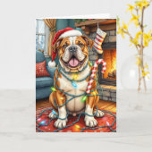 Bully Jolly Amerikaanse Bulldog Kerstmis Kaart (Gele Bloem)