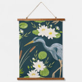 Bulrush Lily Flowers Bird Heron Floral Landschap Hangend Wandkleed (Voorkant)