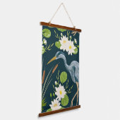 Bulrush Lily Flowers Bird Heron Floral Landschap Hangend Wandkleed (Gebogen)