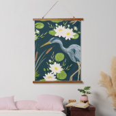 Bulrush Lily Flowers Bird Heron Floral Landschap Hangend Wandkleed (Slaapkamer)