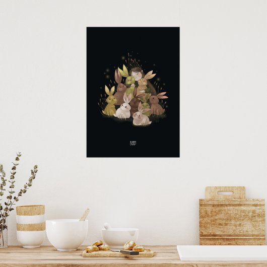 BULRUSH RABBITS van Alexandra Dikaia Poster (Keuken)