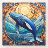 Bultrug walvis gekleurde glaskunst glazen onderzetter (Voorkant)
