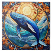 Bultrug walvis gekleurde glaskunst tegeltje (Voorkant)