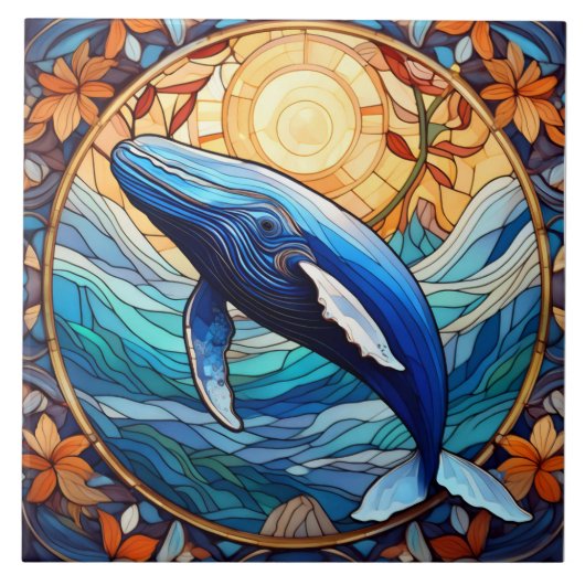 Bultrug walvis gekleurde glaskunst tegeltje (Voorkant)