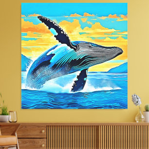 Bultrug Walvis Oceaan Vrijheid Sprong Design Canvas Afdruk