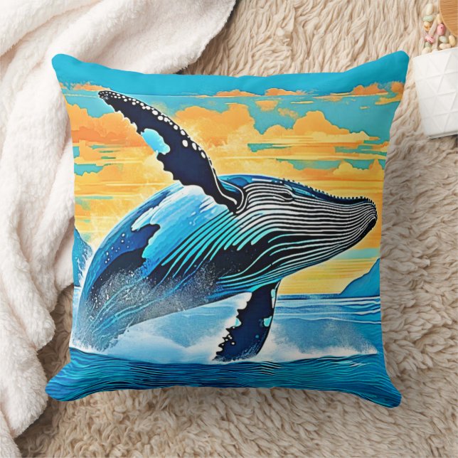 Bultrug Walvis Oceaan Vrijheid Sprong Design Kussen (Deken)