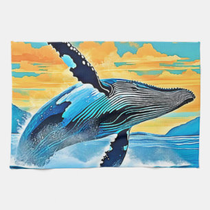 Bultrug Walvis Oceaan Vrijheid Sprong Design Theedoek