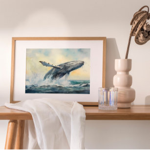bultrug walvis Waterverf schilderij Poster