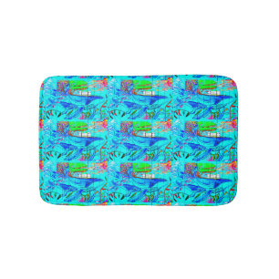 bultrugwalvissen zwemmen in blauw zee badmat