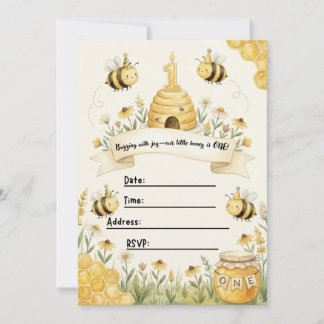 Bumble Bee 1st Birthday Invitation  Kaart