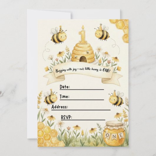 Bumble Bee 1st Birthday Invitation  Kaart (Voorkant)