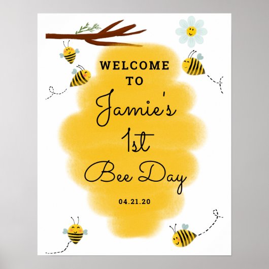 Bumble bee 1st Birthday Party Welcome Sign Poster (Voorkant)