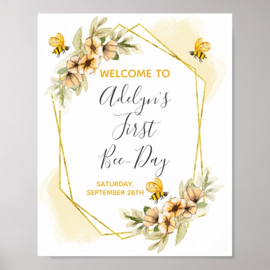 Bumble bee 1st Birthday Party Welcome Sign Poster (Voorkant)