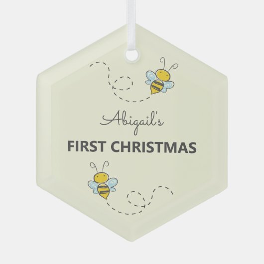Bumble Bee Aangepast eerste kerstfeest Glas Ornament (Voorkant)