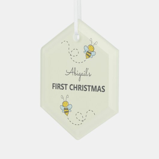 Bumble Bee Aangepast eerste kerstfeest Glas Ornament (Voorkant links)